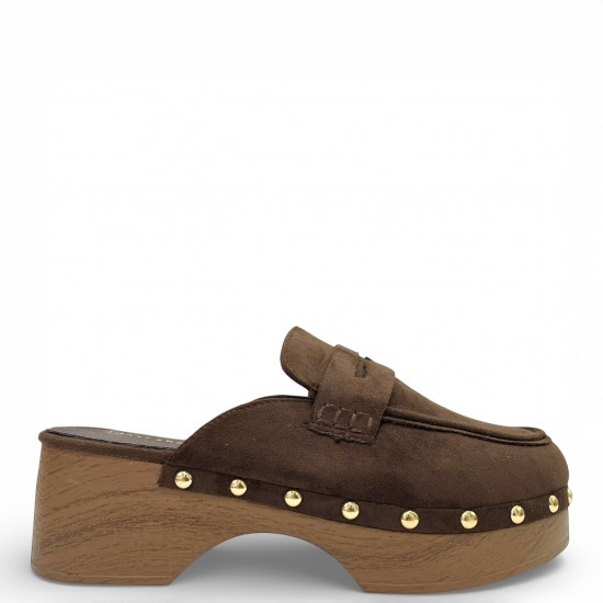 Suede Clogs Mules με Τρούκς – Καφέ