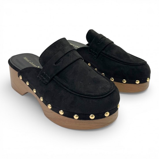 Suede Clogs Mules με Τρούκς – Μαύρο