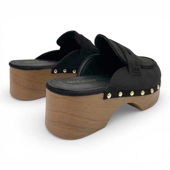 Suede Clogs Mules με Τρούκς – Μαύρο