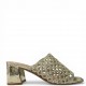 Γυναικεία Mules με Πλεκτή Φάσα & Τετράγωνο Τακούνι - Χρυσό