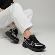 Chunky Sneakers Μαύρο Mesh με Metallic Silver