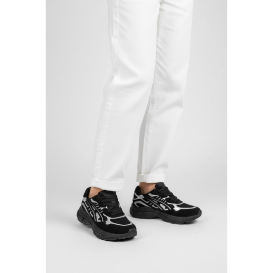 Chunky Sneakers Μαύρο Mesh με Metallic Silver