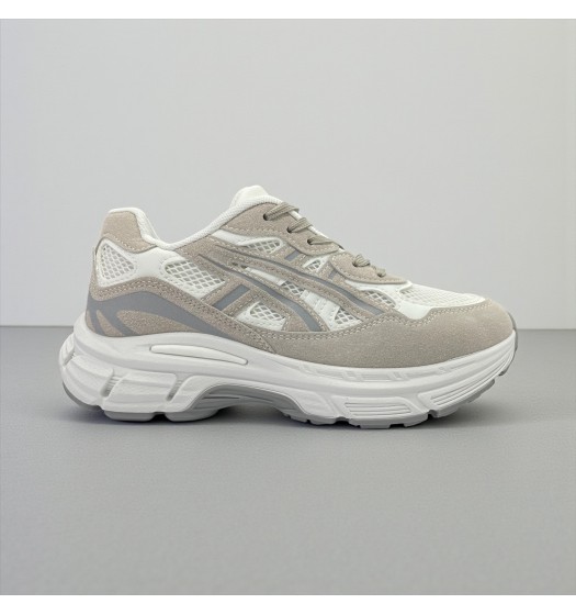 Chunky Sneakers Beige/Off-White με Suede Επενδύσεις & Mesh