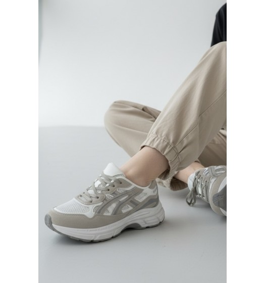 Chunky Sneakers Beige/Off-White με Suede Επενδύσεις & Mesh