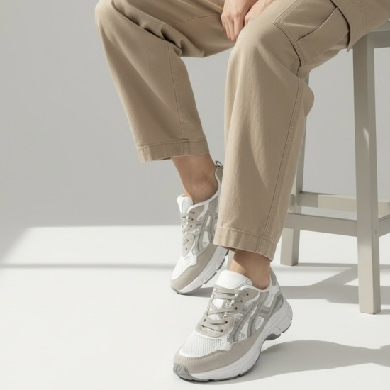 Chunky Sneakers Beige/Off-White με Suede Επενδύσεις & Mesh