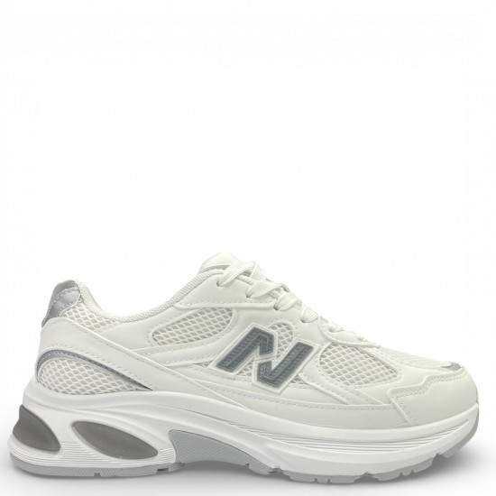 Γυναικέια Sneakers σε Λευκό με Ασημί Λεπτομέρειες