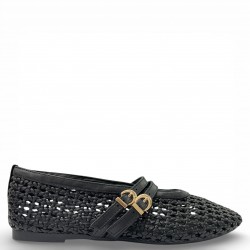 Πλεκτές Μπαλαρίνες Mary Jane με Διπλό Λουράκι - Μαύρο