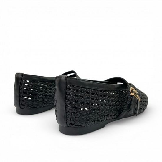 Πλεκτές Μπαλαρίνες Mary Jane με Διπλό Λουράκι - Μαύρο