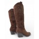 Suede Cowboy Μπότες με Κέντημα Καφέ