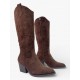 Suede Cowboy Μπότες με Κέντημα Καφέ