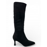 Suede Μπότες Μυτερές με Λεπτό Τακούνι–Μαύρο