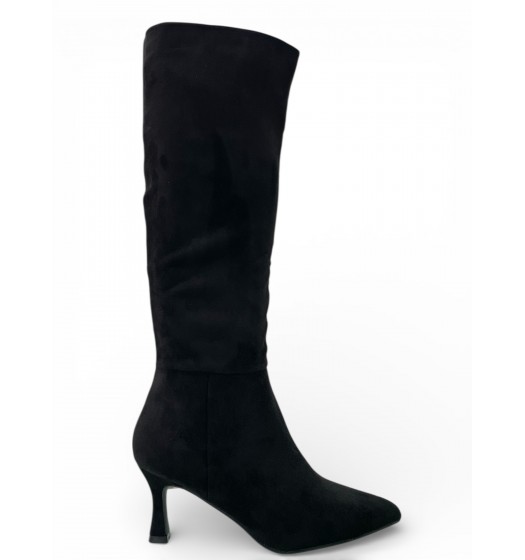 Suede Μπότες Μυτερές με Λεπτό Τακούνι–Μαύρο