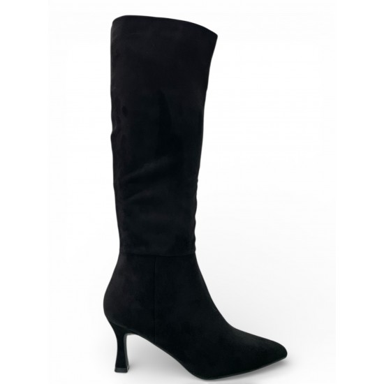 Suede Μπότες Μυτερές με Λεπτό Τακούνι–Μαύρο