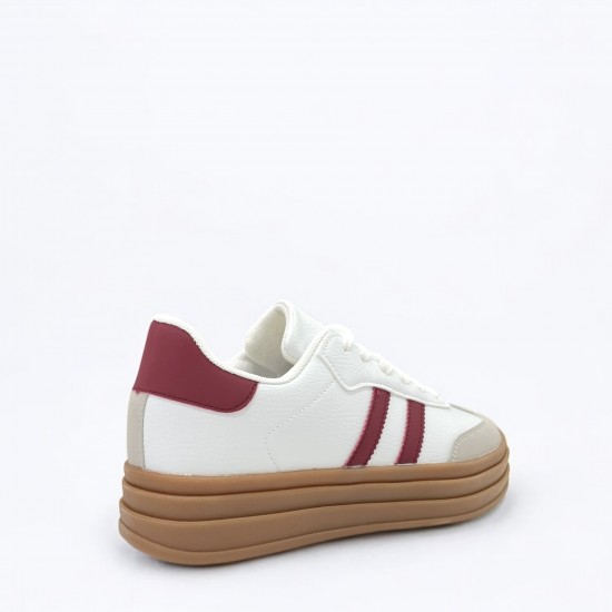 Sneakers Δίσολα με ρίγες σε Λευκό/Μπορντό