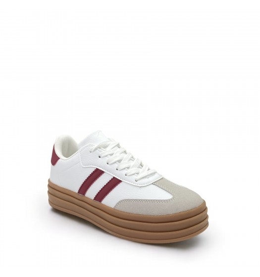 Platform sneakers with stripes in White/Red