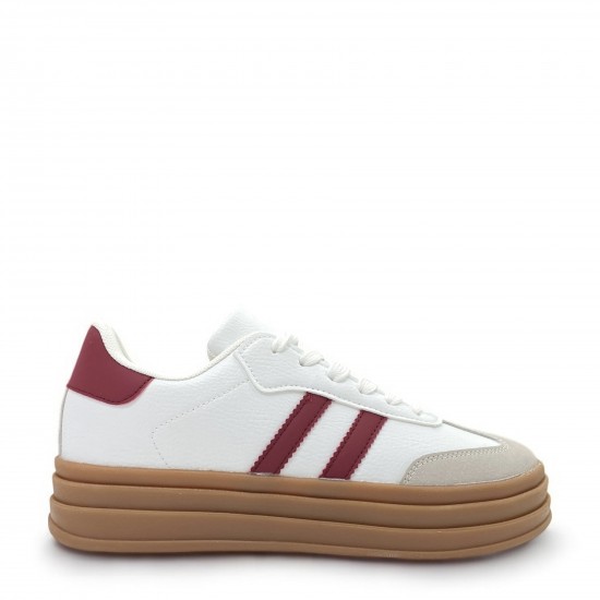 Sneakers Δίσολα με ρίγες σε Λευκό/Μπορντό