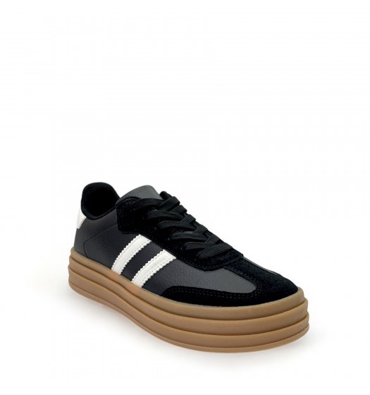 Platform sneakers with stripes in Black