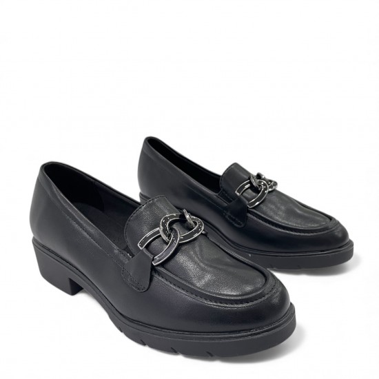 Κλασικά Δερμάτινα Μοκασίνια με Χοντρό Τακούνι & Αγκράφα