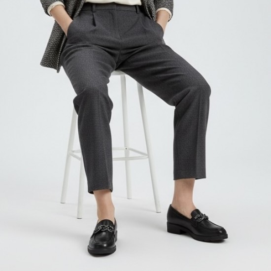 Κλασικά Δερμάτινα Μοκασίνια με Χοντρό Τακούνι & Αγκράφα