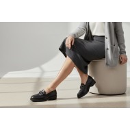 Κλασικά Δερμάτινα Μοκασίνια με Χοντρό Τακούνι & Αγκράφα