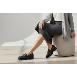 Κλασικά Δερμάτινα Μοκασίνια με Χοντρό Τακούνι & Αγκράφα