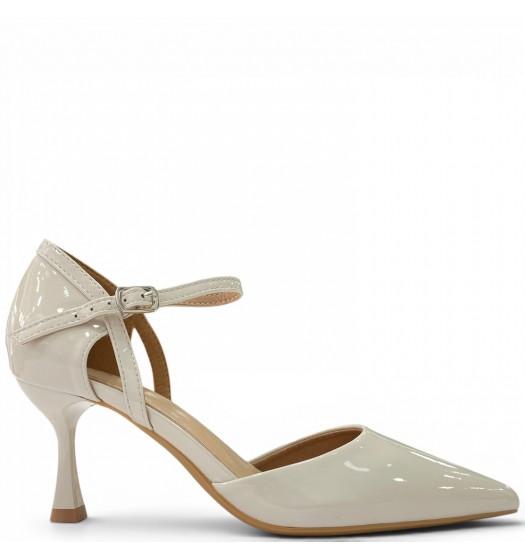 Λουστρίνι Γόβες με Μπαρέτα & Λεπτό Τακούνι-Μπέζ