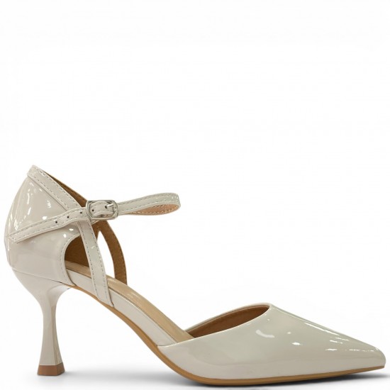 Λουστρίνι Γόβες με Μπαρέτα & Λεπτό Τακούνι-Μπέζ