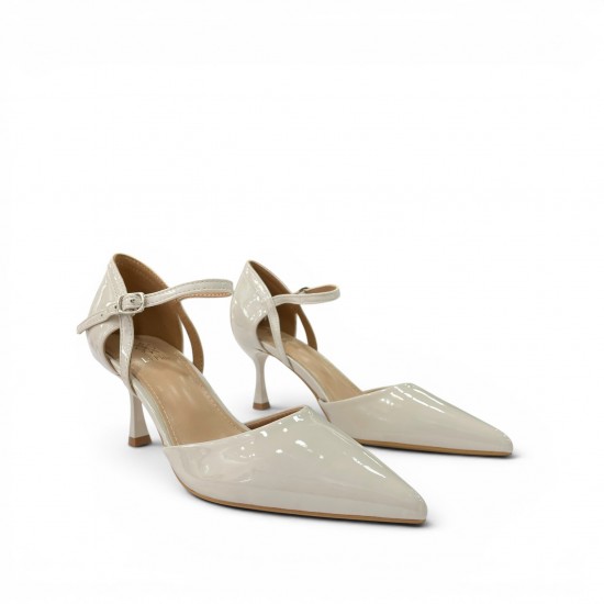 Λουστρίνι Γόβες με Μπαρέτα & Λεπτό Τακούνι-Μπέζ