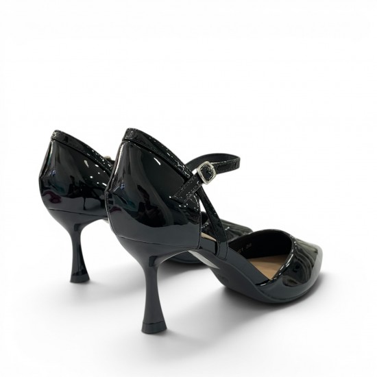 Λουστρίνι Γόβες με Μπαρέτα & Λεπτό Τακούνι-Μαύρο