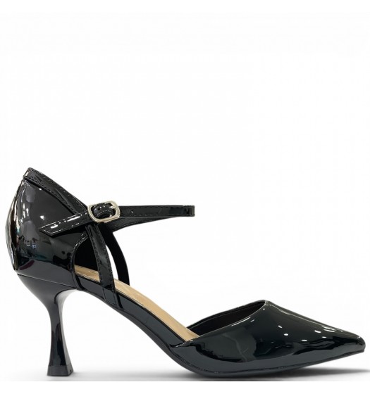 Λουστρίνι Γόβες με Μπαρέτα & Λεπτό Τακούνι-Μαύρο