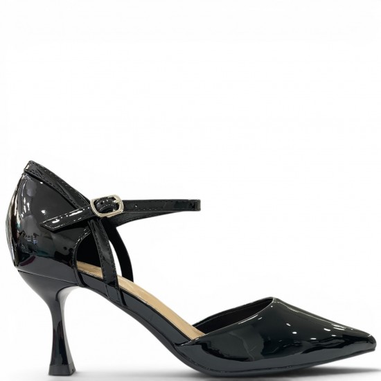 Λουστρίνι Γόβες με Μπαρέτα & Λεπτό Τακούνι-Μαύρο