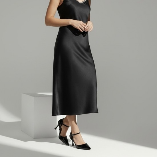 Λουστρίνι Γόβες με Μπαρέτα & Λεπτό Τακούνι-Μαύρο