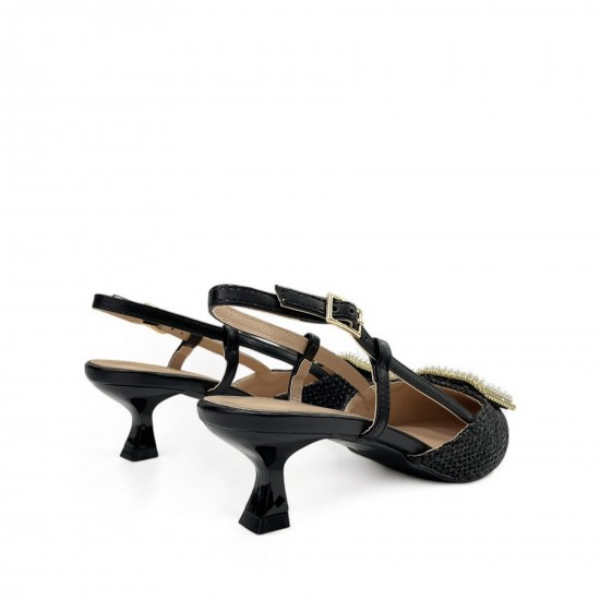 Open heel straw pumps in Black