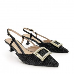 Open heel straw pumps in Black