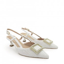Open heel straw pumps in White