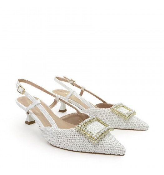 Open heel straw pumps in White