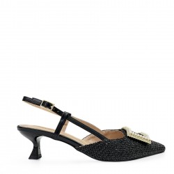Open heel straw pumps in Black