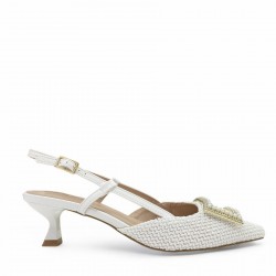 Open heel straw pumps in White