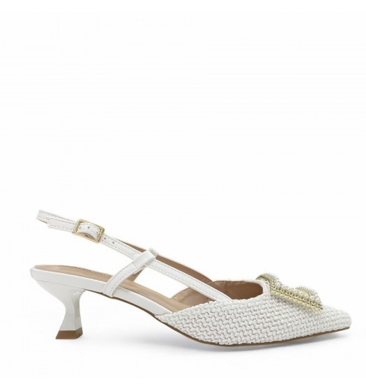 Open heel straw pumps in White