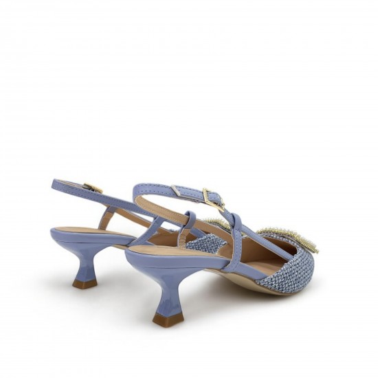 Open heel straw pumps in Blue
