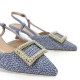 Open heel straw pumps in Blue