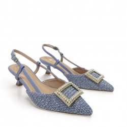 Open heel straw pumps in Blue