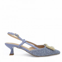 Open heel straw pumps in Blue