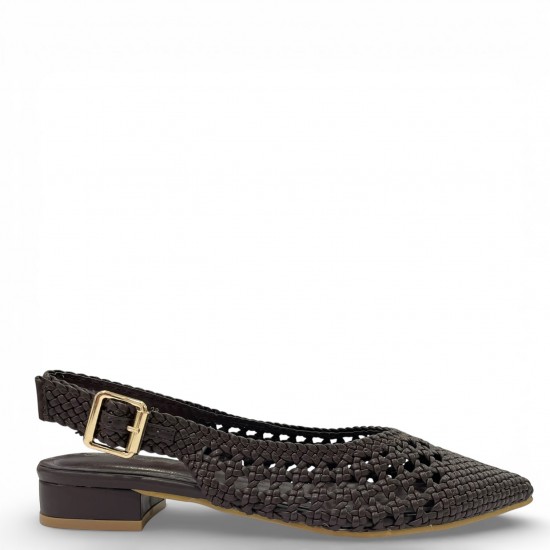 Πλεκτές Slingback Μπαλαρίνες – Σκούρο Καφέ