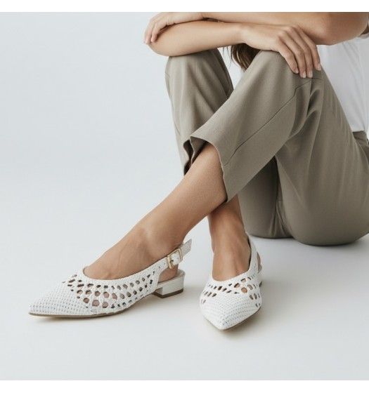 Πλεκτές Slingback Μπαλαρίνες – Λευκό