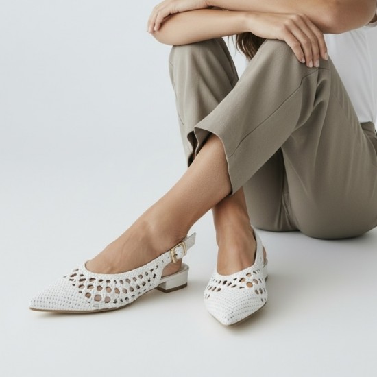 Πλεκτές Slingback Μπαλαρίνες – Λευκό