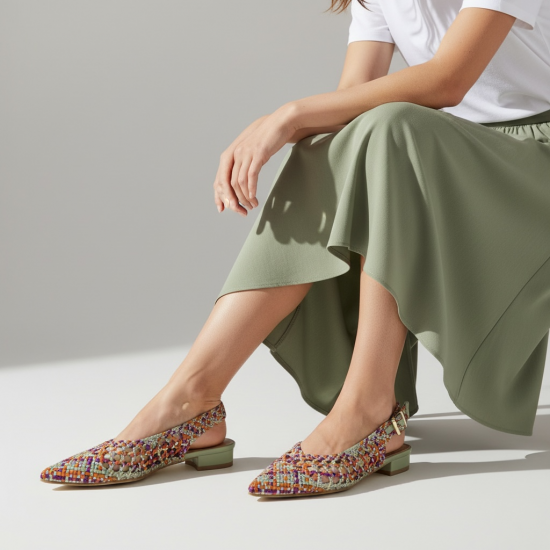 Πλεκτές Slingback Μπαλαρίνες – Πράσινο