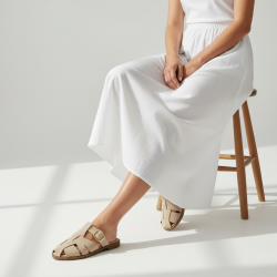 Suede Mules με Χρυσή Αγκράφα & Fisherman Σχέδιο-Μπέζ