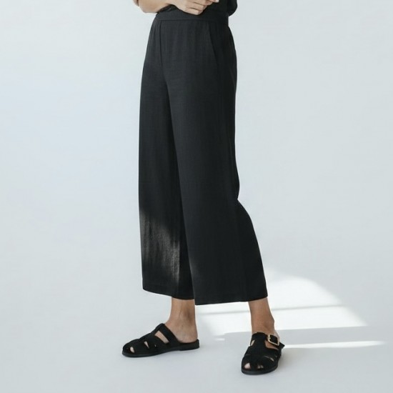 Suede Mules με Χρυσή Αγκράφα & Fisherman Σχέδιο-Μαύρο