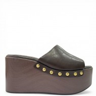 Platform Mule με Ξύλινη Σόλα & Τρουκς – Καφέ